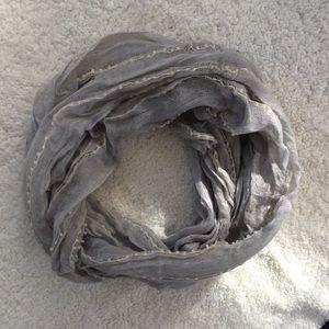 Gray and white open weave infinity scarf